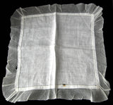 Edwardian Hankie Antique White Lawn Handkerchief 1900 Hand Made Net Trim Hanky