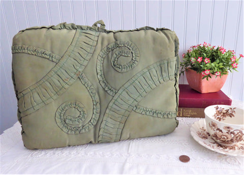 Edwardian Tea Cozy English Silk Ruched Olive Green Padded 1900-1910 Cosy Hand Made