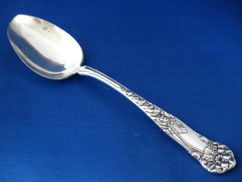 Edwardian Silver Serving Spoon Tablespoon Embossed Flowers 1902 Oneida Cereta