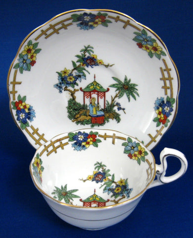 Edwardian Royal Albert Cup And Saucer Colorful Oriental Scene 1905 Bone China