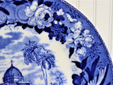 Blue Transferware Plate Mausoleum Romantic Staffordshire 1905 Cauldon England