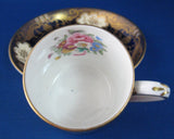 Fancy Edwardian Cup and Saucer Cabinet Crown Staffordshire England Floral Gold