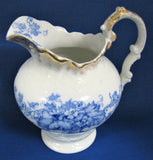 Blue Transferware Jug Pitcher English Edwardian Iona Wedgwood 1908 Ironstone