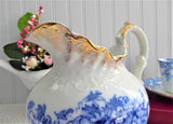 Blue Transferware Jug Pitcher English Edwardian Iona Wedgwood 1908 Ironstone