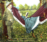 Romance Postcard 1908 Antique Romance Real Photo Girl Boy Hammock Metallic Gold