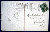 Postcard Christmas Greetings Embossed Snow Scene Holly 1909 Calligraphy