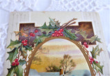 Postcard Christmas Greetings Embossed Snow Scene Holly 1909 Calligraphy