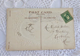 Postcard Christmas Greetings Embossed Snow Scene Holly 1909 Calligraphy