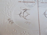 Postcard Christmas Greetings Embossed Snow Scene Holly 1909 Calligraphy