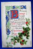 Postcard Blessings Bright Christmas Day Illuminated Manuscript 1909 Mass USA
