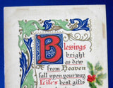 Postcard Blessings Bright Christmas Day Illuminated Manuscript 1909 Mass USA