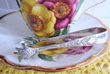 Sugar Tongs English Sterling Silver Edwardian Feather Claw Thistles W S Savage 1909