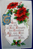 Christmas Postcard Poinsettias Gold Embossed BB London 1910 Illuminated Poem