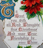 Christmas Postcard Poinsettias Gold Embossed BB London 1910 Illuminated Poem
