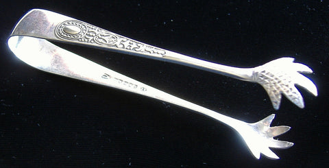 Edwardian English Fancy Sugar Tongs Feathered Claw End EPNS 1900-1910s