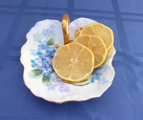 Lemon Server Limoges Hand Painted 1890-1910 Antique T&V Lemon Dish Violets Forget-Me-Nots