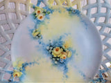 Plate Hand Painted Roses Forget Me Nots 1910s Artistan Blue Thru Apricot Reticulated