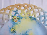 Plate Hand Painted Roses Forget Me Nots 1910s Artistan Blue Thru Apricot Reticulated