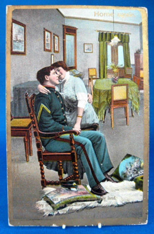 Romance Postcard Real Photo  Prayer Thanks Man Home From War Uniform 1910 Virginia