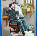 Romance Postcard Real Photo  Prayer Thanks Man Home From War Uniform 1910 Virginia