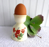 Double English Egg Cup Vintage Floral Pale Yellow Red Flowers Edwardian Ceramic