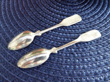 Antique Edwardian Silver Master Salt Spoons Pair Tipped 1900-1910s Silver Mustard