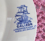 Galleon Marine Landscape Blue Transferware Plate Steventon UK 1910s Sailing Ship