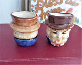 Pair Toothpick Holders Miniature Toby Character Jugs 1910s Japan Dining Gadget