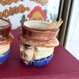 Pair Toothpick Holders Miniature Toby Character Jugs 1910s Japan Dining Gadget