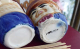 Pair Toothpick Holders Miniature Toby Character Jugs 1910s Japan Dining Gadget