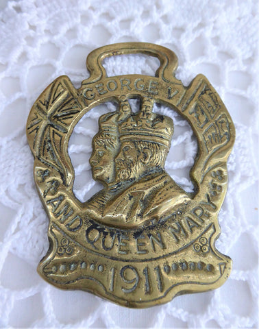 King George V Queen Mary Horse Brass Crowned 1911 Harness Ornament Royalty