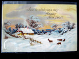 Happy New Year 1913 Postcard Snow Scene With Deer New York Chatty Holiday News