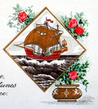 Christmas Postcard Gold Embossed BB London Maine 1913 Sailing Ship Poem Roses
