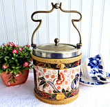 Antique Imari Biscuit Jar Barrel Gaudy Wood England Fancy 1890s Cookie Jar