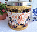 Antique Imari Biscuit Jar Barrel Gaudy Wood England Fancy 1890s Cookie Jar