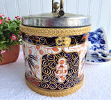 Antique Imari Biscuit Jar Barrel Gaudy Wood England Fancy 1890s Cookie Jar