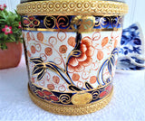 Antique Imari Biscuit Jar Barrel Gaudy Wood England Fancy 1890s Cookie Jar