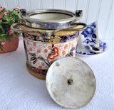 Antique Imari Biscuit Jar Barrel Gaudy Wood England Fancy 1890s Cookie Jar