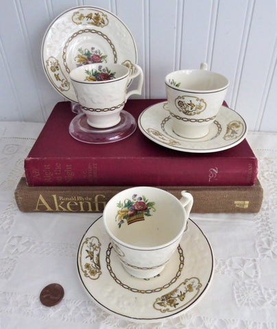 Set 3 Birds Spode Copeland Demi Cups And Saucers Birds Creamware