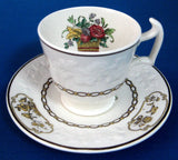 Set 3 Birds Spode Copeland Demi Cups And Saucers Birds Creamware 1918 Edwardian Flower Basket