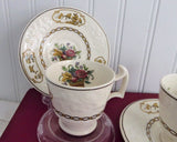 Set 3 Birds Spode Copeland Demi Cups And Saucers Birds Creamware 1918 Edwardian Flower Basket