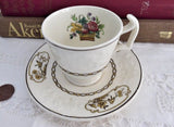 Set 3 Birds Spode Copeland Demi Cups And Saucers Birds Creamware 1918 Edwardian Flower Basket