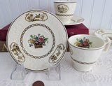 Set 3 Birds Spode Copeland Demi Cups And Saucers Birds Creamware 1918 Edwardian Flower Basket