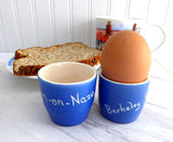 Devon Ware Egg Cup Pair 1920s Berkeley Castle Walton-On-Naze Eggcups Bue White