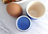 Devon Ware Egg Cup Pair 1920s Berkeley Castle Walton-On-Naze Eggcups Bue White