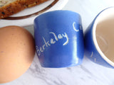 Devon Ware Egg Cup Pair 1920s Berkeley Castle Walton-On-Naze Eggcups Bue White