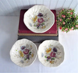 Set 3 Bowls Johnson Brothers Sheraton Floral Polychrome 1940s Squared Cereal