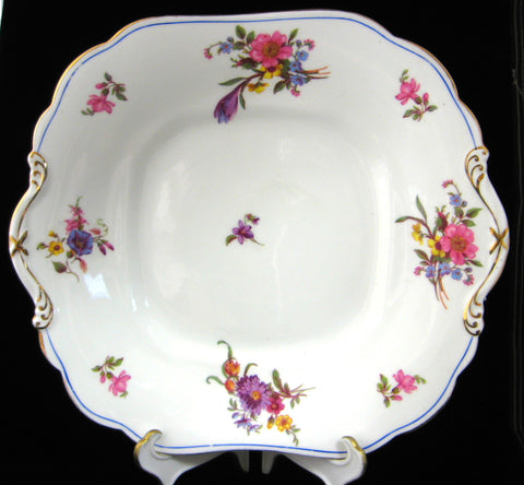 Aynsley Cake Plate Floral Tab Handle Antique England 1920s Floral Sandwich Server