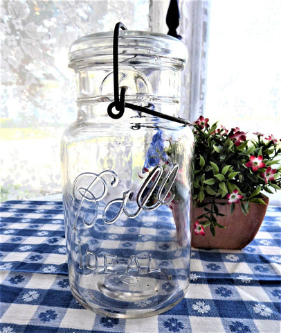Large Vintage Mason Jar Made by Gem Screw Top With Glass Cap 