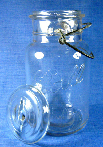 Large Vintage Mason Jar Made by Gem Screw Top With Glass Cap 